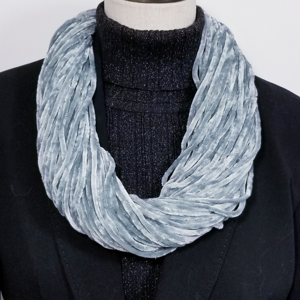 Soft Velour Velvet Infinity Scarves Mint Gray